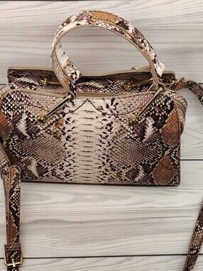 JustFab Brown & Cream Snake-Print Handbag Purse Bag